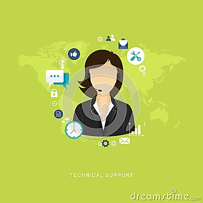 Flat design illustration with icons. Technical support assistant Vector Illustration