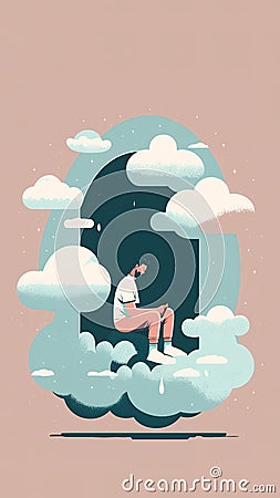 Flat design illustration representing depression. Cartoon Illustration