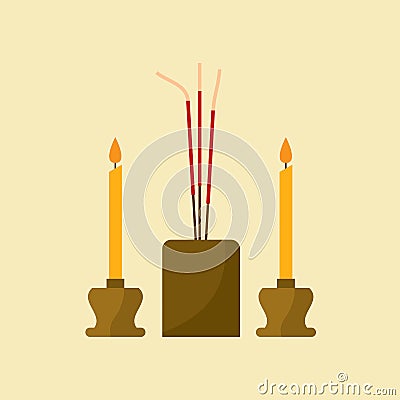 Flat Design Incense and candles are worshipers in Buddhism Concept Vector Vector Illustration