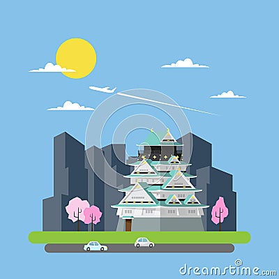 Flat design of Japan castle Vector Illustration