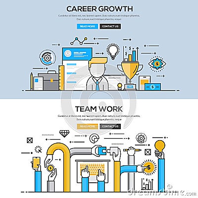 Flat design line concept - Career and Team Work Vector Illustration