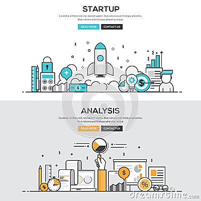 Flat design line concept - Start up & Analysis Vector Illustration