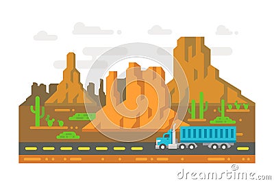 Flat design lonely road Arizona Vector Illustration