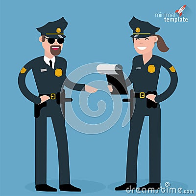 Flat design man and woman police officers Vector Illustration