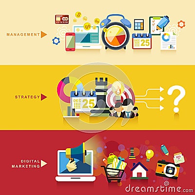 Flat design for management, strategy and digital marketing Vector Illustration