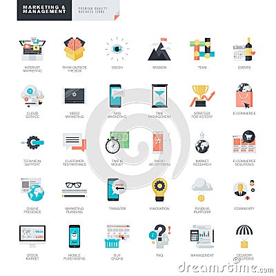 Flat design marketing and management icons for graphic and web designers Vector Illustration