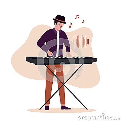 Flat design of men keyboardist playing music Cartoon Illustration