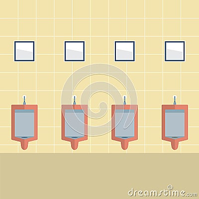 Flat Design Men's Urinal Row Vector Illustration