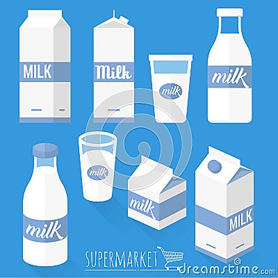 Flat design milk icons Vector Illustration