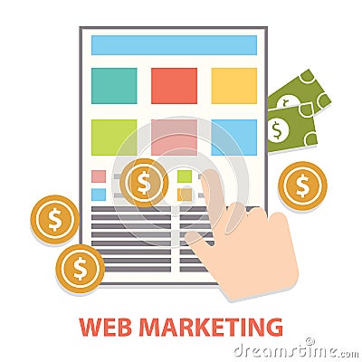 Flat design modern vector illustration concept of web marketing internet advertising model when the ad is clicked Cartoon Illustration