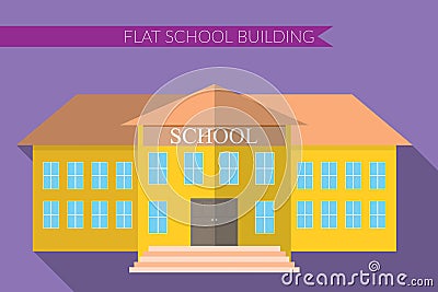 Flat design modern vector illustration of school building icon set, with long shadow on color background Vector Illustration