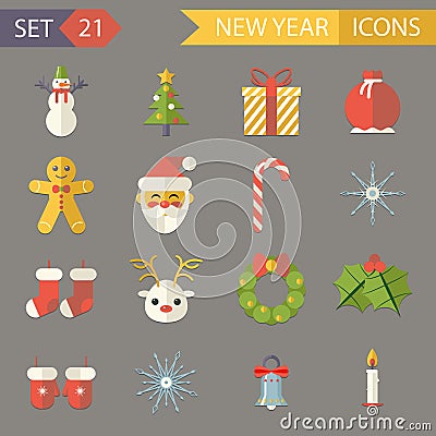 Flat Design New Year Symbols Christmas Accessories Vector Illustration