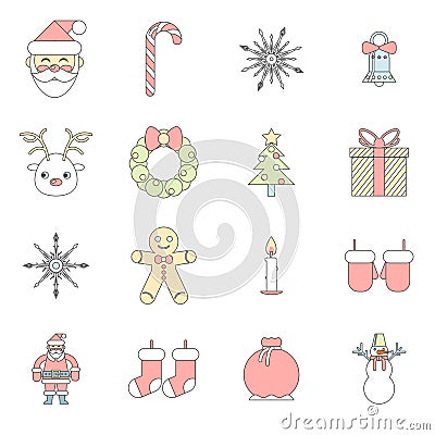 Flat Design New Year Symbols Christmas Accessories Vector Illustration