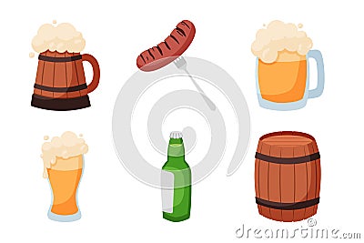 Flat design oktoberfest element collection. Set six elements Vector Illustration