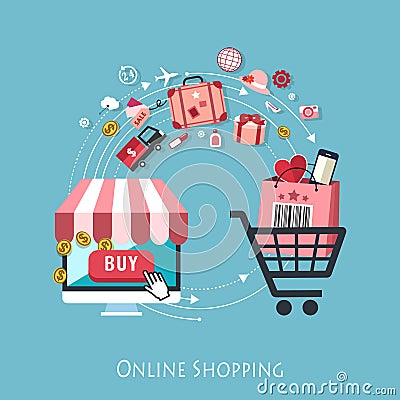 Flat design for online shopping concept Vector Illustration