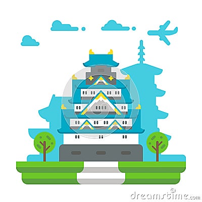 Flat design Osaka castle Cartoon Illustration