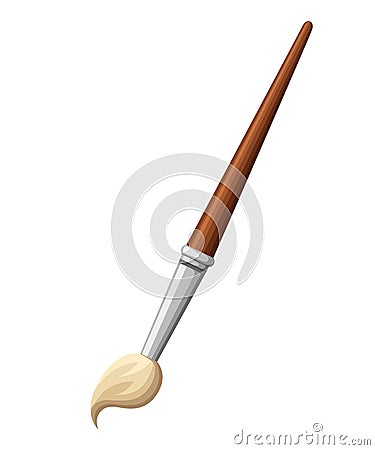 Flat design paintbrush. Wooden handle. Vector illustration isolated on white background Cartoon Illustration