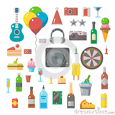 Flat design of party items set Vector Illustration