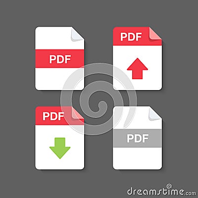 Flat design with PDF files download document,icon,symbol set, vector design element illustration Vector Illustration