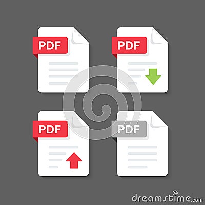 Flat design with PDF files download document,icon,symbol set, vector design element illustration Vector Illustration