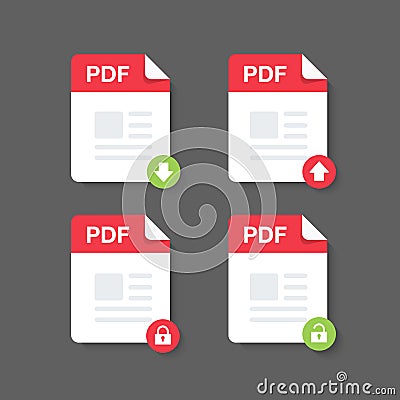 Flat design with PDF files download document,icon,symbol set, vector design element illustration Cartoon Illustration