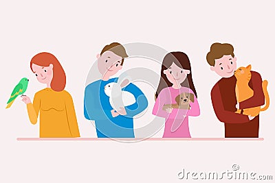 Flat design people with different pets set Vector illustration Cartoon Illustration