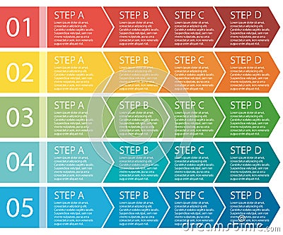 Flat design. Process arrows boxes. Four steps. Vector Illustration