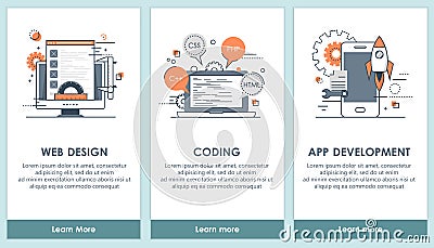 Flat design programming and software app screens. Modern user interface UX, UI screen template for mobile smart phone Vector Illustration