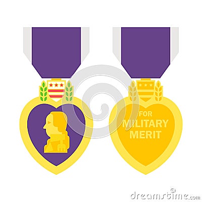 Flat design purple heart medal Vector Illustration