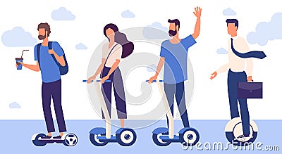 Men and women with hoverboard Vector Illustration