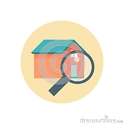 Flat Design Realty Icon Home with Magnifying Glass. Vector Vector Illustration