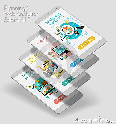Flat design responsive UI mobile app with 3d mockups Vector Illustration