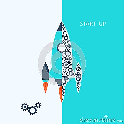 Flat design: rocket. Vector start up concept. Vector Illustration