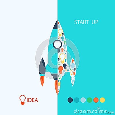 Flat design: rocket. Vector start up concept. Vector Illustration