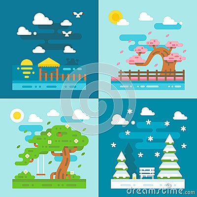 Flat design romantic dating places Vector Illustration