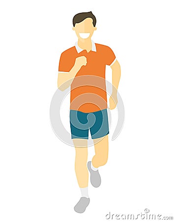 Flat design running man. Boy run, front view. Vector illustration for healthy lifestyle, weight loss, health and good habits Vector Illustration