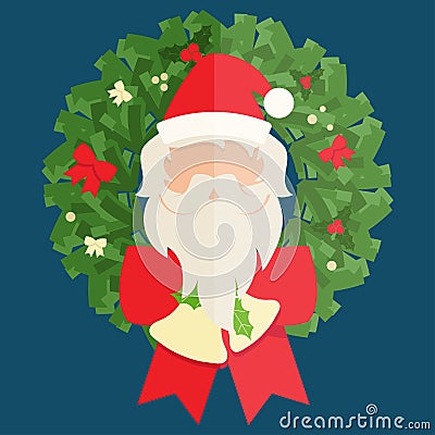 Flat design of Santa Claus and christmas wreath. Vector illustration Vector Illustration