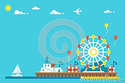 Flat design Santa Monica pier Vector Illustration