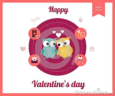 Flat design set for icons for Valentines day Vector Illustration