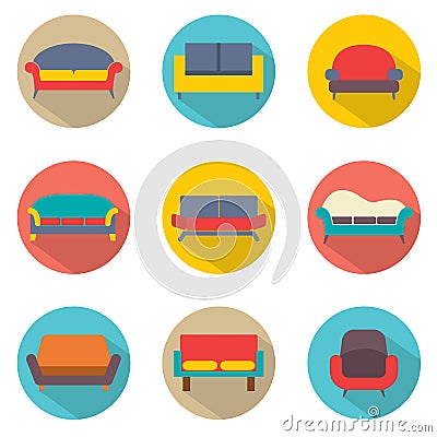 Flat Design Sofa Icons Vector Illustration