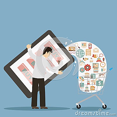 Flat design style businessman holding mobile Vector Illustration