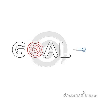 Flat design style vector concept of goal text with bulls eye and dart icon on white. White and colored outlines Vector Illustration