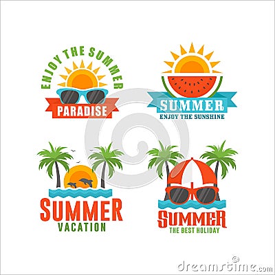 Flat Design Summer Label Collection Vector Illustration