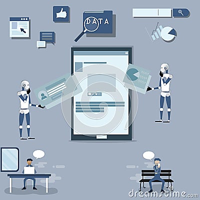 Flat design of technology concept,AI using to analyzed data from social platform - vector Vector Illustration