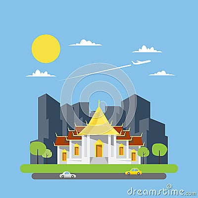 Flat design of Thai temple Vector Illustration