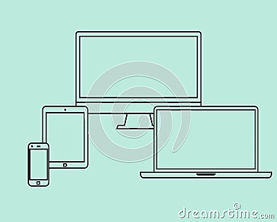 Flat design thin line icons set electronic objects Vector Illustration