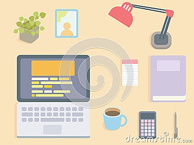 flat design - top view office table Vector Illustration