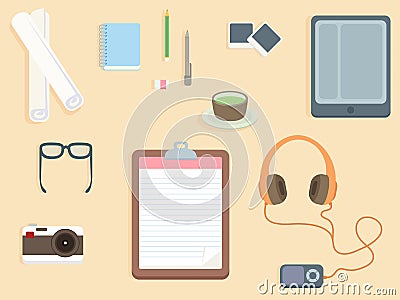 flat design - top view office table Vector Illustration