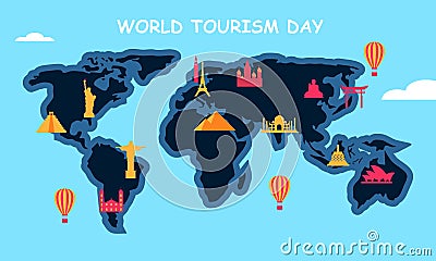 Flat design tourism day with landmarks illustration. Best design Vector Illustration