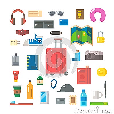 Flat design of travel items set Vector Illustration